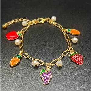 NWT Fruit & Veggie Pearl Chain Charm Bracelet